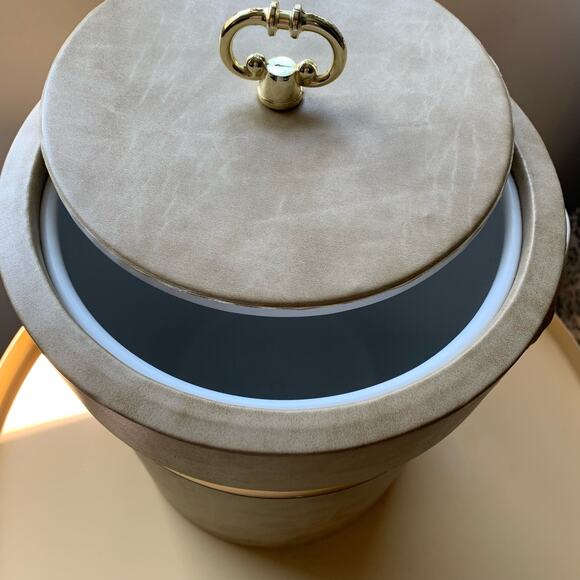 Vintage Insulated Ice Bucket Shelton-Ware/Leonard Silver Co. Ultrasuede NY Tan - Picture 8 of 9